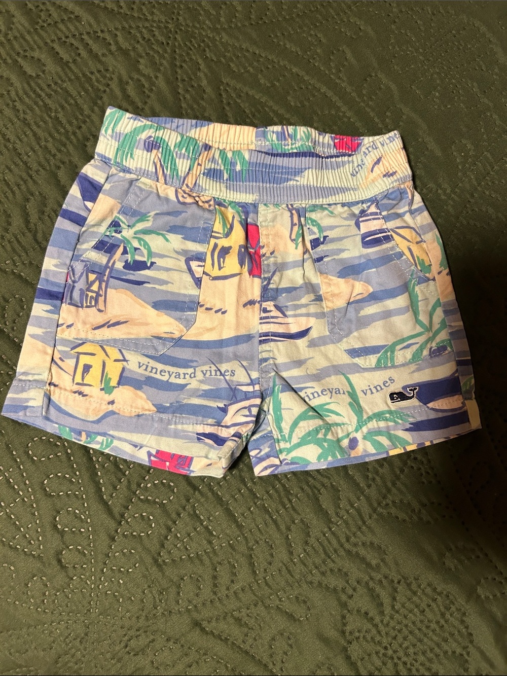 Vineyard Vines Kids Blue Tropical Sailboat Swim Trunks